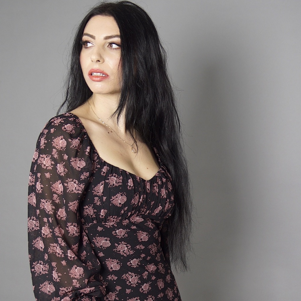 Pink and Black Floral Mini Dress